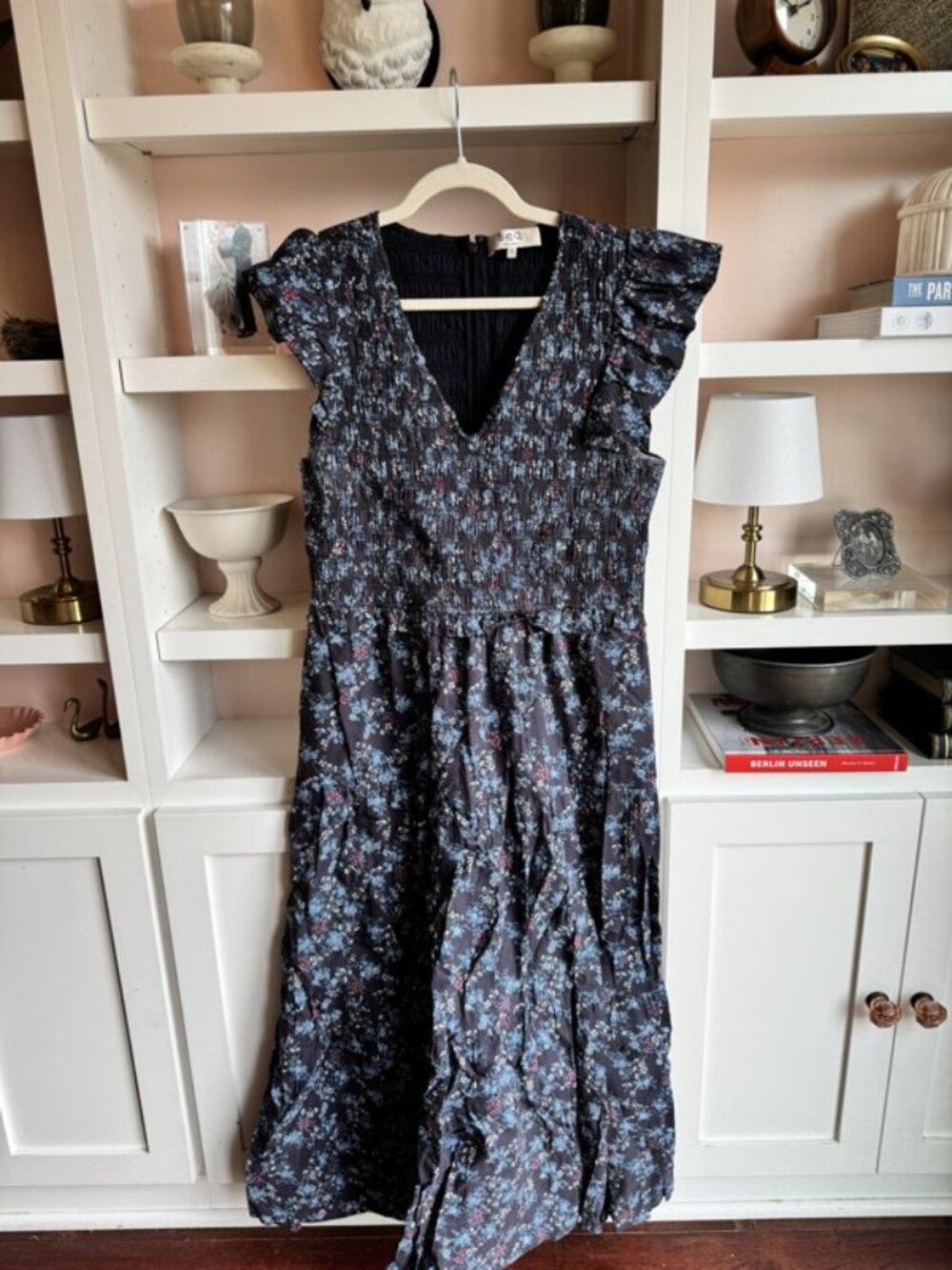 Sea New York Floral Smocked Midi Dress Ruffle Cap Sz 12